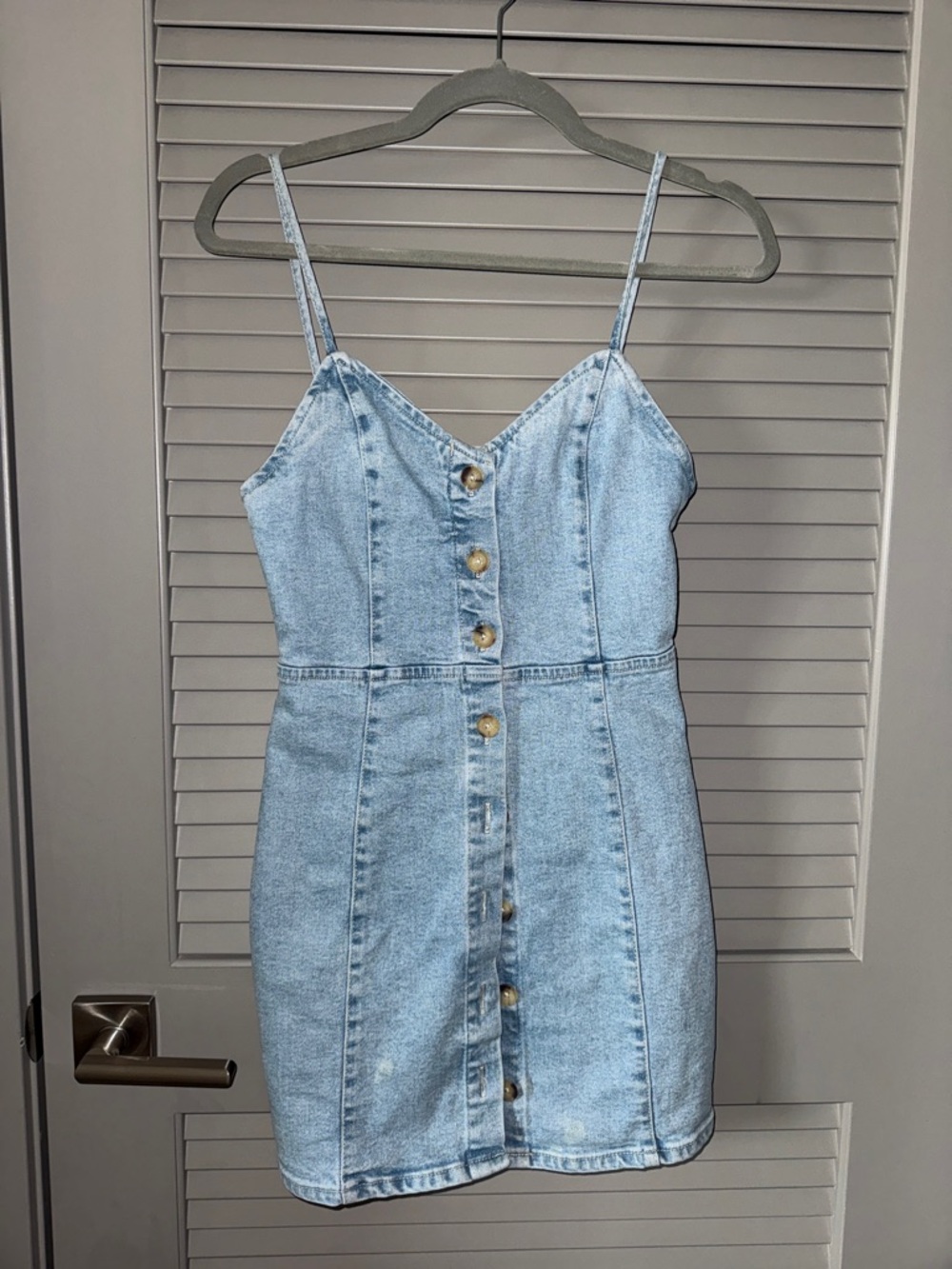 Zara Light Blue Denim Button-Front Mini Dress